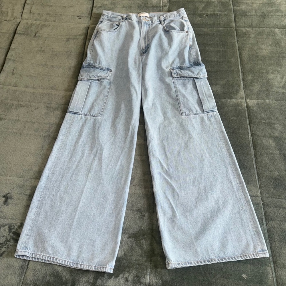 AGOLDE Minka Cargo Jeans Light Wash Wide Leg Blue Denim Size 30 Streetwear
